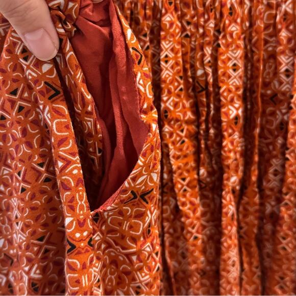 Free People Bohemian Rust Red Dress with Geometric Patterns - Super Soft Rayon - Picture 4 of 8